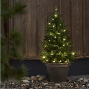 Āra mākslīgā egle ar LED gaismām Star Trading Byske, 90cm, 50LED, WW, IP44, 3xAA, ar taimeri