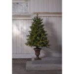 Āra mākslīgā egle ar LED gaismām Star Trading Byske, 1.2m, 80LED, WW, IP44, 3xAA, ar taimeri
