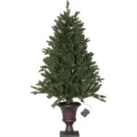 Āra mākslīgā egle ar LED gaismām Star Trading Byske, 1.2m, 80LED, WW, IP44, 3xAA, ar taimeri
