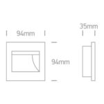 LED sienas gaismeklis One Light Indoor Square Wall Recessed, 1.5W, 94mm, 100lm, 3000K, IP20