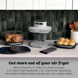 Karstā gaisa friteris Ninja CRISPi PRO 5in1 XL Glass AS090EUWH, 2000W, 5.7+2.3l, Balts/Stikla